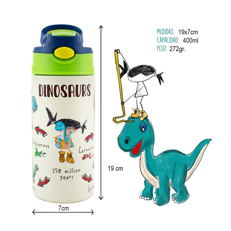 Botella térmica infantil Dinosaurios - Librería Mundo Ideas