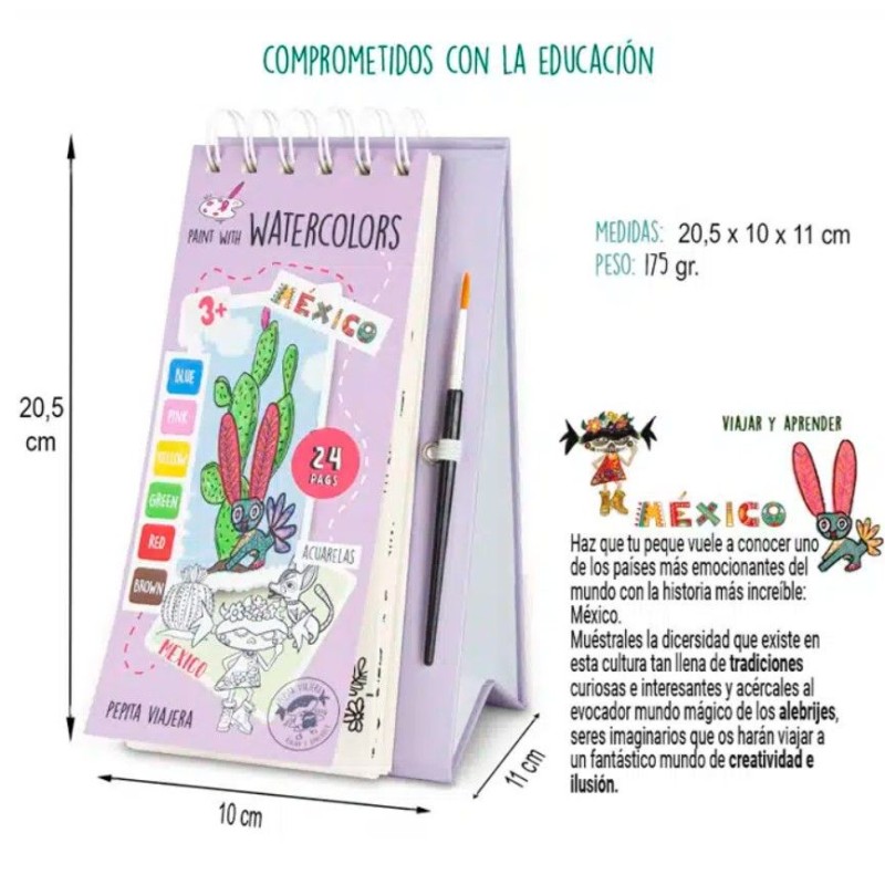 Libro para colorear con acuarelas México - Librería Mundo Ideas