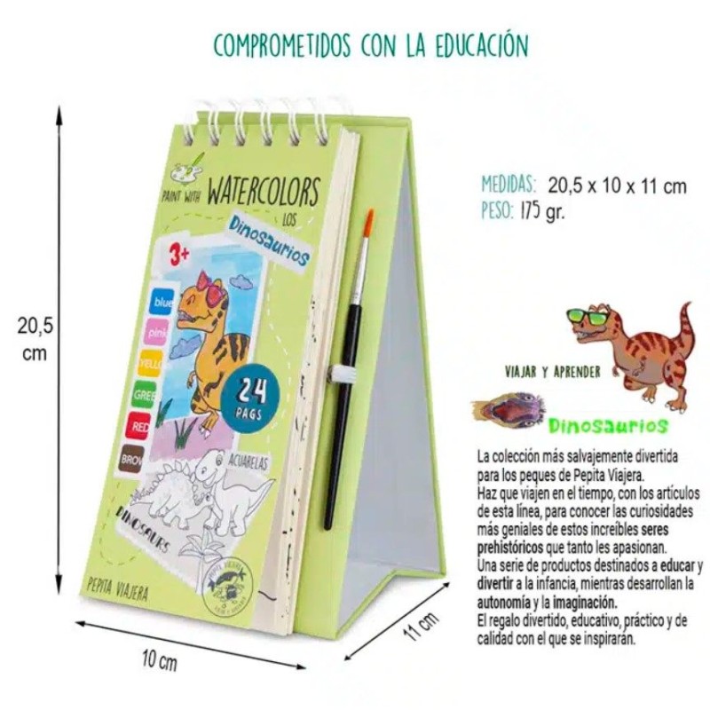 Libro para colorear con acuarelas Dinosaurios - Librería Mundo Ideas