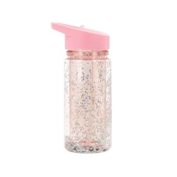 Botella Plástico con Pajita Glitter Stars Pink Personalizable - Librería Mundo Ideas